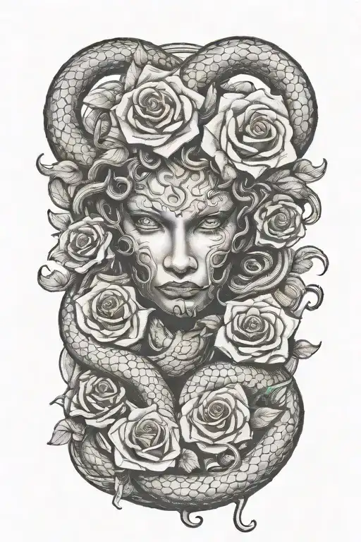 Medusa head snakes and roses tattoo design idea