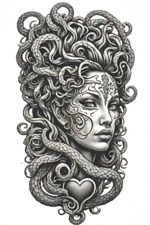 medusa with heart  tattoo design idea