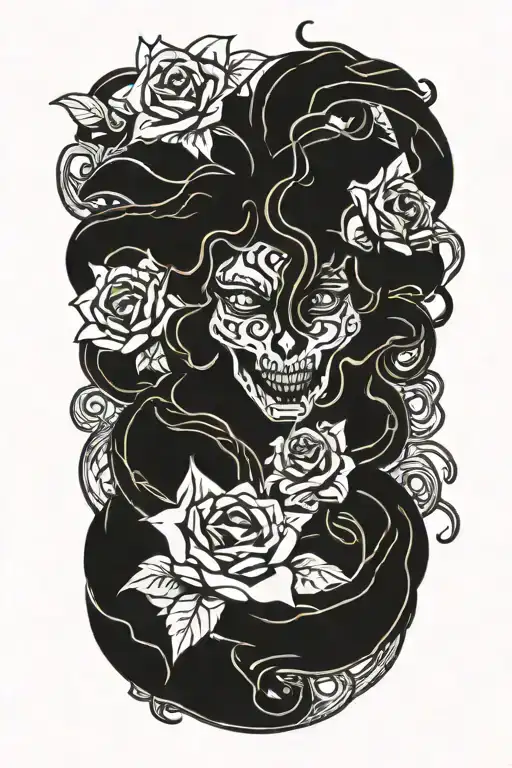 Medusa head snakes and roses tattoo design idea