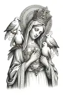 mother Mary with a rosary, three doves, Christian themes, Italian themes, crown of thorns tattoo design idea