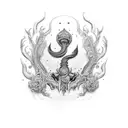 espelho oval com moldura em arabescos e conchas tattoo design idea