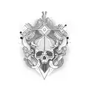 espelho oval com moldura em arabescos e conchas tattoo design idea