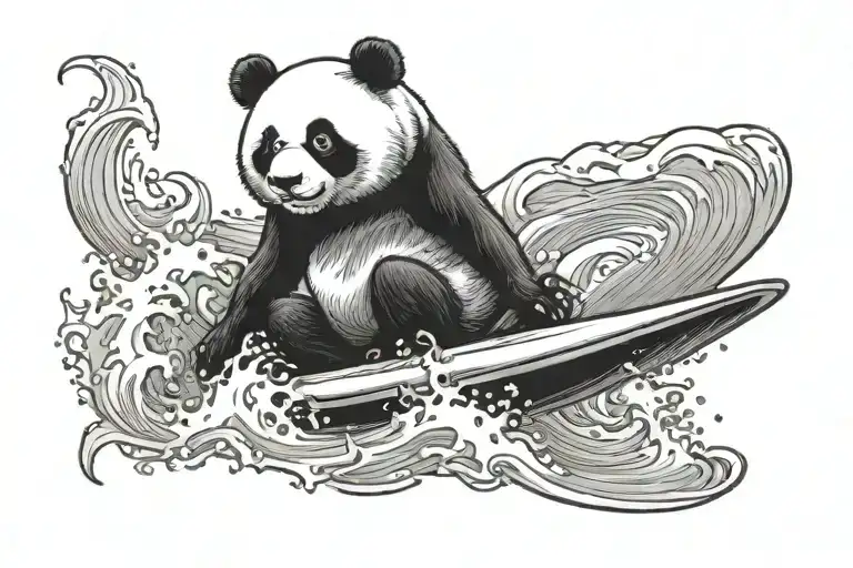 surfing panda tattoo design idea