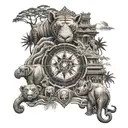 compass tiger top right volcano right sampan bottom right elephant south lotus bottom left angkor left 2024 north tattoo design idea