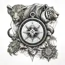 compass tiger top right volcano right sampan bottom right elephant south lotus bottom left angkor left 2024 north tattoo design idea