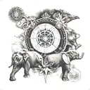 compass tiger top right volcano right sampan bottom right elephant south lotus bottom left angkor left 2024 north tattoo design idea