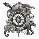 compass tiger top right volcano right sampan bottom right elephant south lotus bottom left angkor left 2024 north tattoo design idea