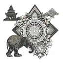 compass tiger top right volcano right sampan bottom right elephant south lotus bottom left angkor left 2024 north tattoo design idea