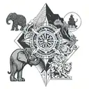 compass tiger top right volcano right sampan bottom right elephant south lotus bottom left angkor left 2024 north tattoo design idea