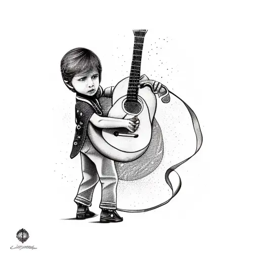 Little prince playing guitar tattoo design idea