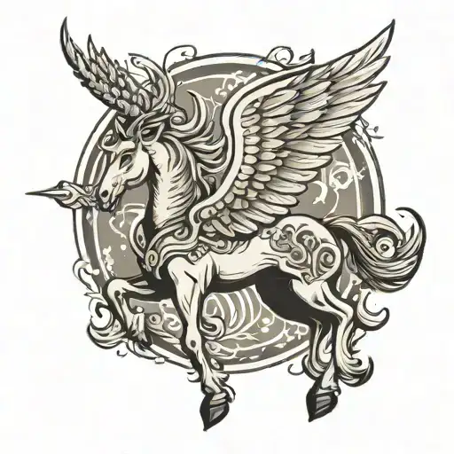 horned pegasus horse with wings tattoo design idea