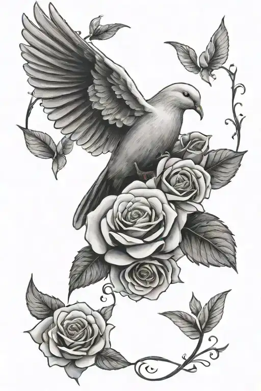 roses and dove  tattoo design idea
