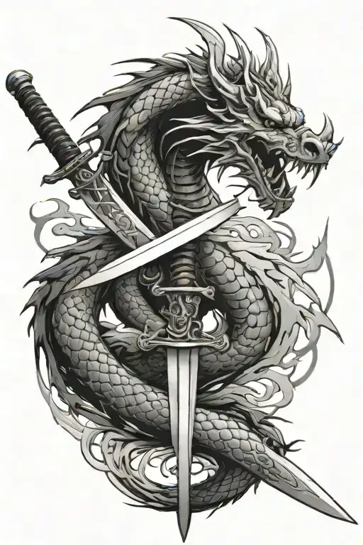 dragon and samurai swords tattoo design idea