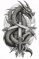 dragon and samurai swords tattoo design idea