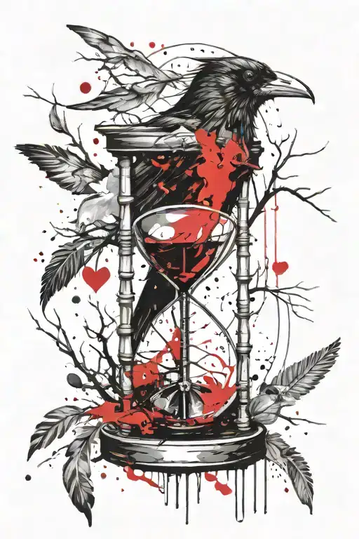 hourglass, compass, branches, raven, direction, abstract tattoo design idea