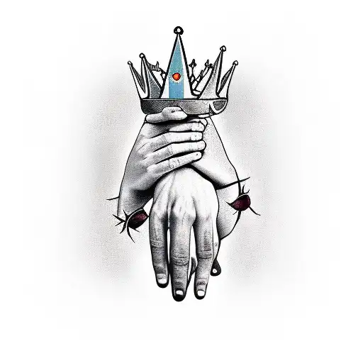 cross praying hands and thorn crown tattoo design idea
