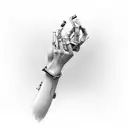 cybersigilism on the hand that extends from the forearm to the index finger and ring finger tattoo design idea