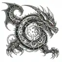 A mechanical dragon intertwined with circuit patterns, symbolizing the fusion of technology and fantasy tattoo design idea