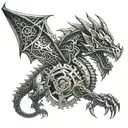 A mechanical dragon intertwined with circuit patterns, symbolizing the fusion of technology and fantasy tattoo design idea