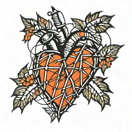 geometric heart shape. outline made of barbed wire. empty interior. minimalist style. black and white only tattoo design idea