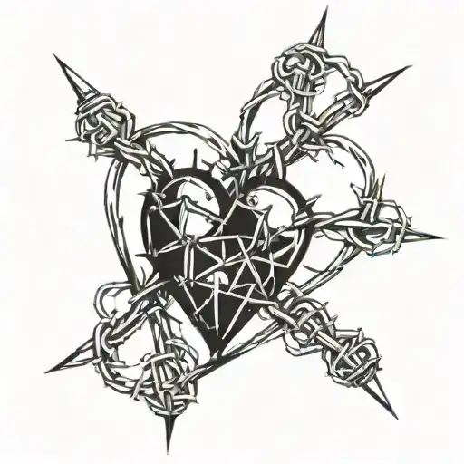 geometric heart shape made of barbed wire tattoo design idea