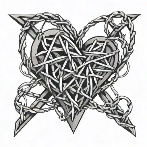 geometric heart shape made of barbed wire. minimalist style tattoo design idea