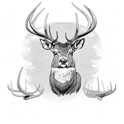 red deer with big horns, vector art tattoo design idea