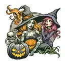 jack o' lantern and witch tattoo design idea