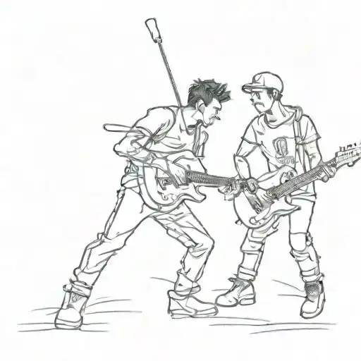 A tattoo design featuring Josh Dun and Tyler Joseph playing their instruments in a dynamic and energetic pose tattoo design idea