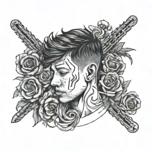 A tattoo design featuring Josh Dun with the twenty one pilots logo on the back tattoo design idea
