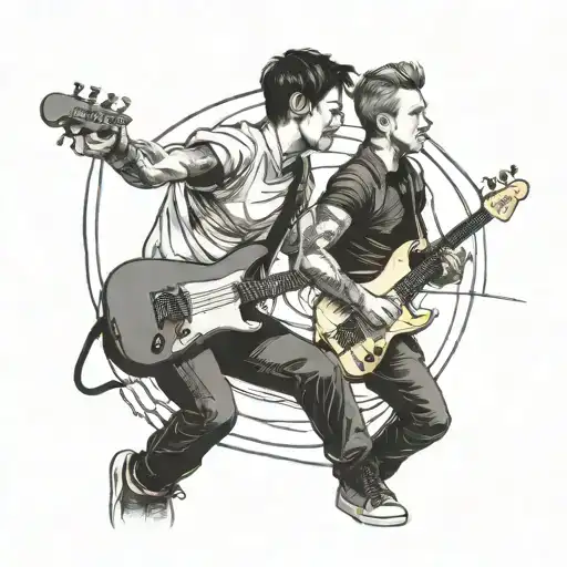 A tattoo design featuring Josh Dun and Tyler Joseph playing their instruments in a dynamic and energetic pose tattoo design idea
