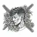 A tattoo design featuring Josh Dun with the twenty one pilots logo on the back tattoo design idea