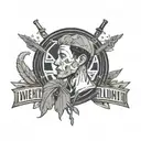 A tattoo design featuring Josh Dun with the twenty one pilots logo on the back tattoo design idea