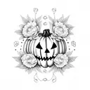 jack o lantern with peonies tattoo design idea