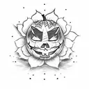 jack o lantern with peonies tattoo design idea