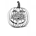 jack o lantern with peonies tattoo design idea