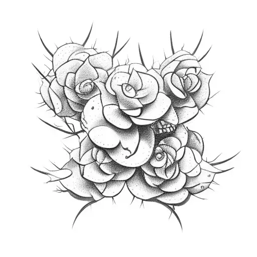 a shadow being held together by thorns, and begonia flowers tattoo design idea