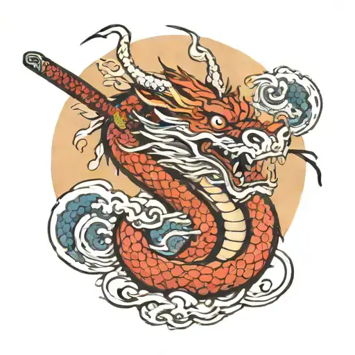 Jappanease dragon wrapped around a samuri sword tattoo design idea