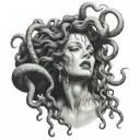 Screaming sad medusa with tear drops tattoo design idea
