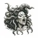 Screaming sad medusa with tear drops tattoo design idea