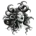 Screaming sad medusa with tear drops tattoo design idea