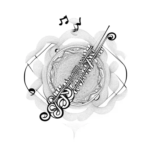 Musical notes intertwined with turntable needles tattoo design idea