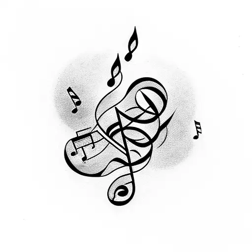 Musical notes intertwined with turntable needles tattoo design idea