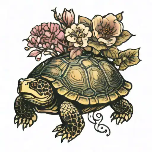 turtle with Japanese blossoms  tattoo design idea