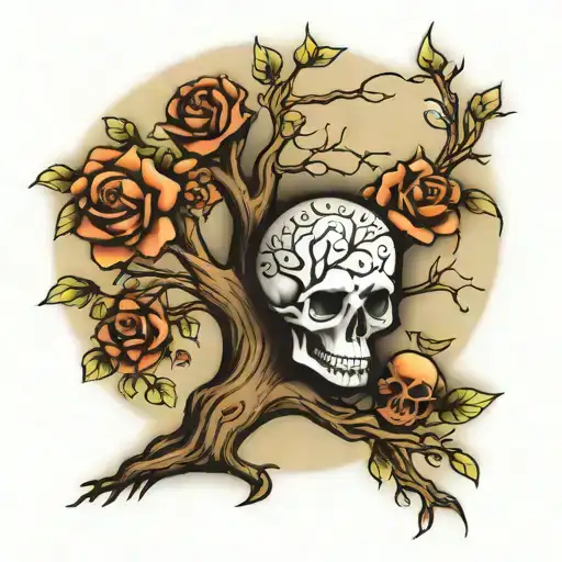 A family tree tattoo design with each branch representing a different family member, with a subtle skull incorporated to symbolize the cycle of life and death tattoo design idea