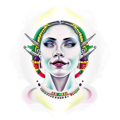 rasta woman with piercings, tattoos and blue eyes smiling tattoo design idea