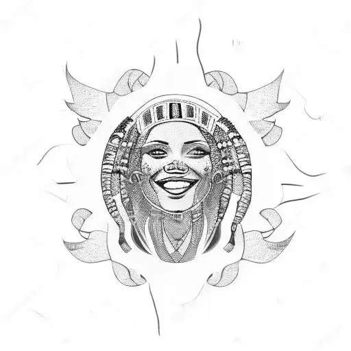 rasta woman with piercings, tattoos and blue eyes smiling tattoo design idea