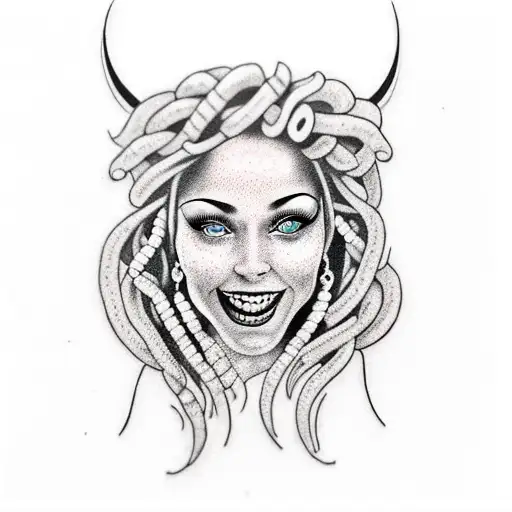 rasta woman with piercings, tattoos and blue eyes smiling tattoo design idea