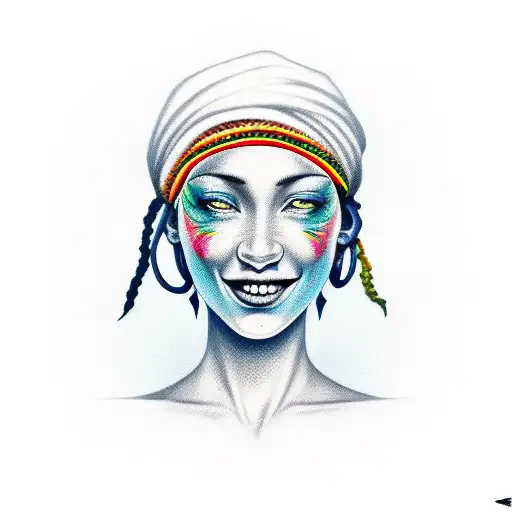 rasta woman with piercings, tattoos and blue eyes smiling tattoo design idea