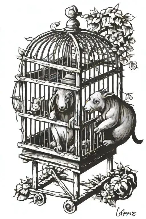 Eeyore and Lumalee stuck in a cage tattoo design tattoo design idea
